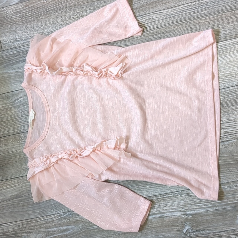 BOGO!! Mango Kids Pink Shimmery Ruffle Tops 13-14
